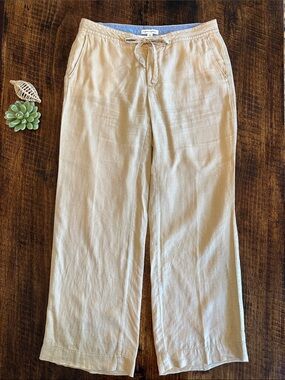 Banana Republic | 100% Linen Wide Leg Drawstring Pants Tan Beige, Size 12